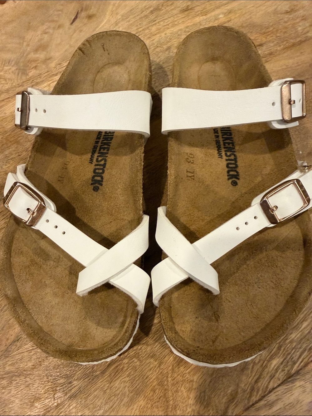 Birkenstock Kids White Sandals with Rose Gold Buckles